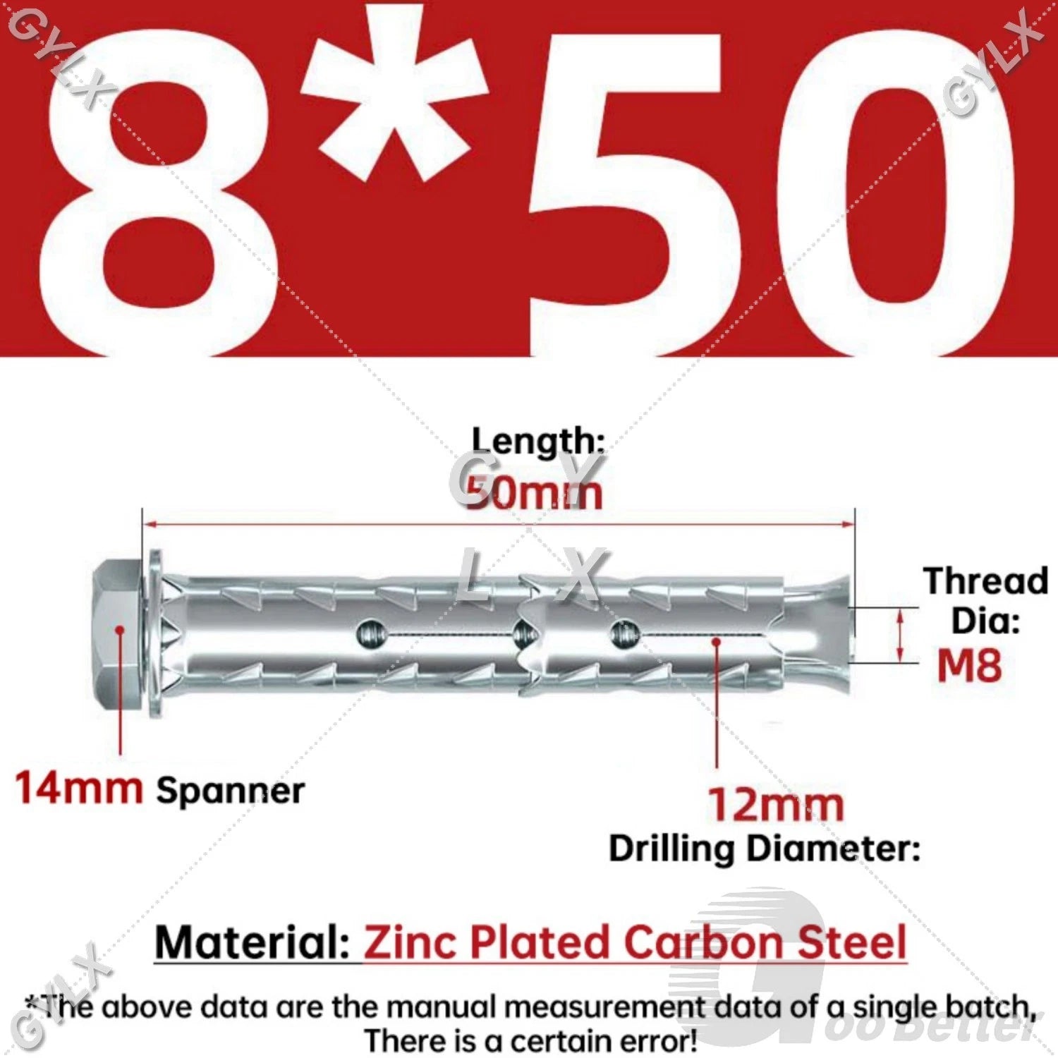 Galvanized Masonry Concrete Expansion Bolts — M6 M8 M10 M12 Wall Anchor Screws