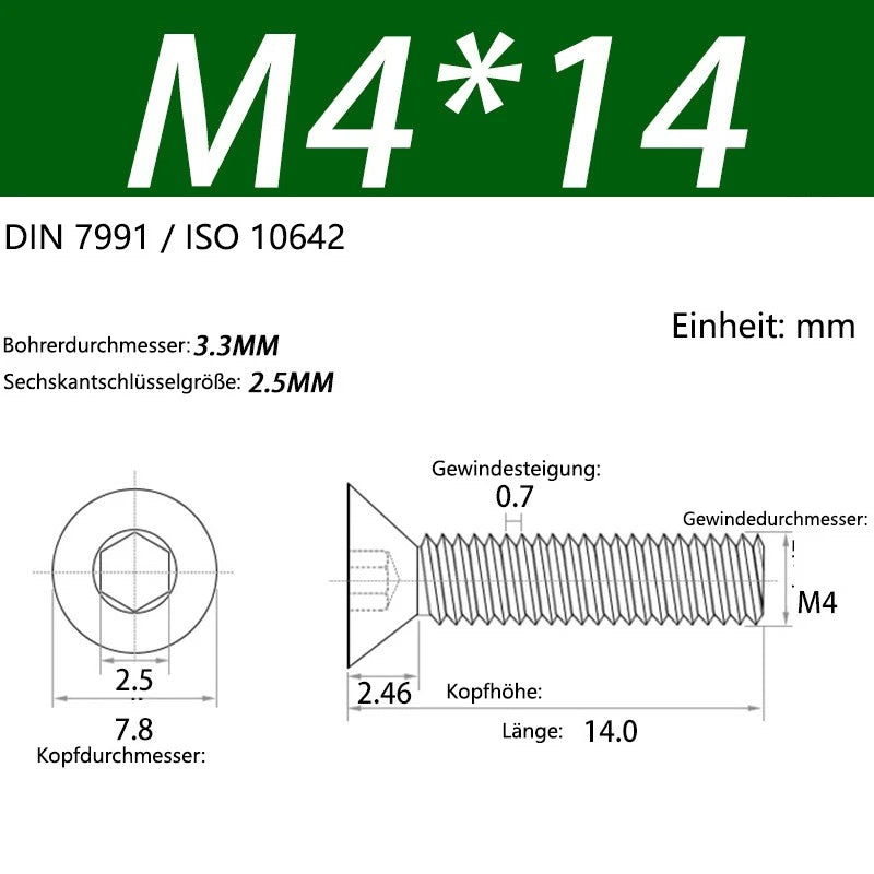 6063 Aluminium Allen Socket Countersunk Screws DIN 7991 — M2 to M8