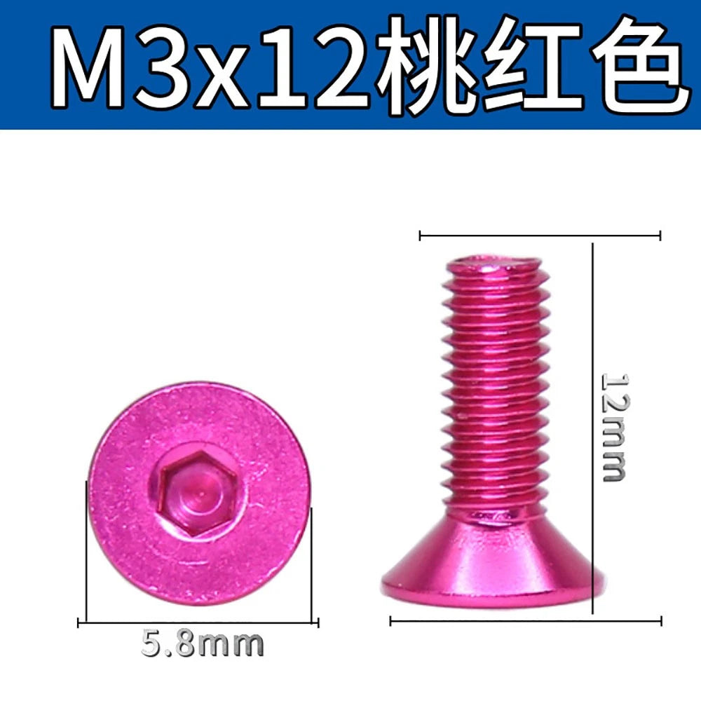 M3 Countersunk Hex Socket Aluminum Anodized Machine Screws — 10 Colors, 5–50 Pcs