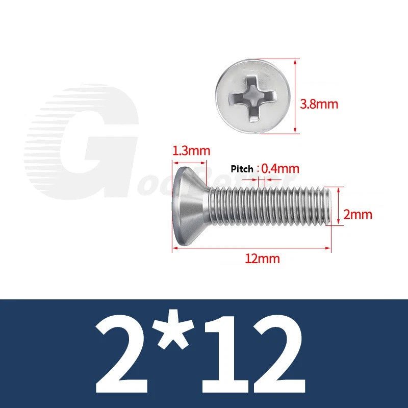 M1–M3.5 Phillips Countersunk Machine Screws – 304 Stainless Steel, Fully Threaded (3–120mm Overall Length) - HomeDIYer
