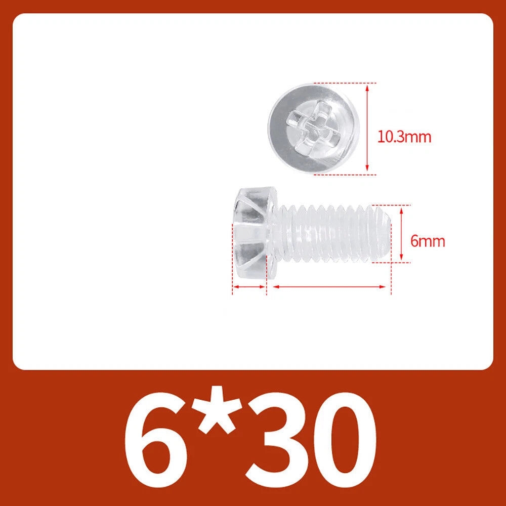 M2-M10 Clear Plastic Phillips Round/Pan Head Machine Screws Cross Screws Hex Nut