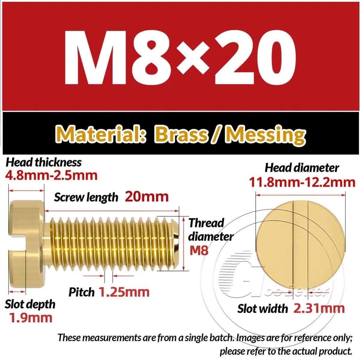 Brass Slotted Pan Head Machine Screws — M2 to M10, Multiple Lengths - HomeDIYer