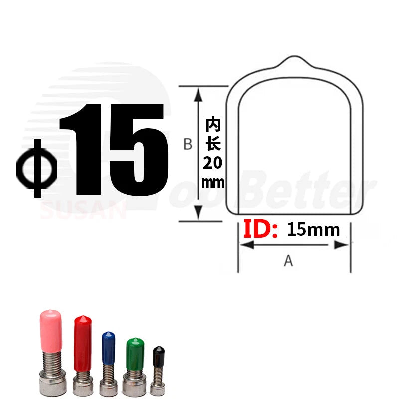 PVC End Caps for Screws, Bolts, Rods & Tubes – Thread Cover Protector, Cable Insulation Caps (1.3mm – 90mm, Black, 15-50mm Lengths)