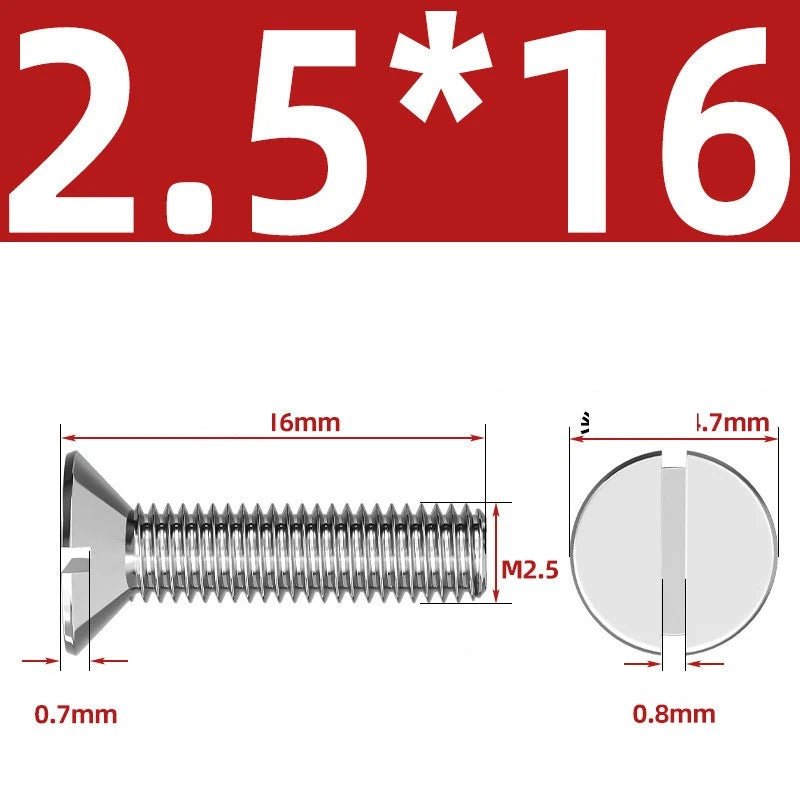 A2 Stainless Steel Slotted Countersunk Machine Screws — M1.6 to M10, Flat Head CSK Bolts - HomeDIYer