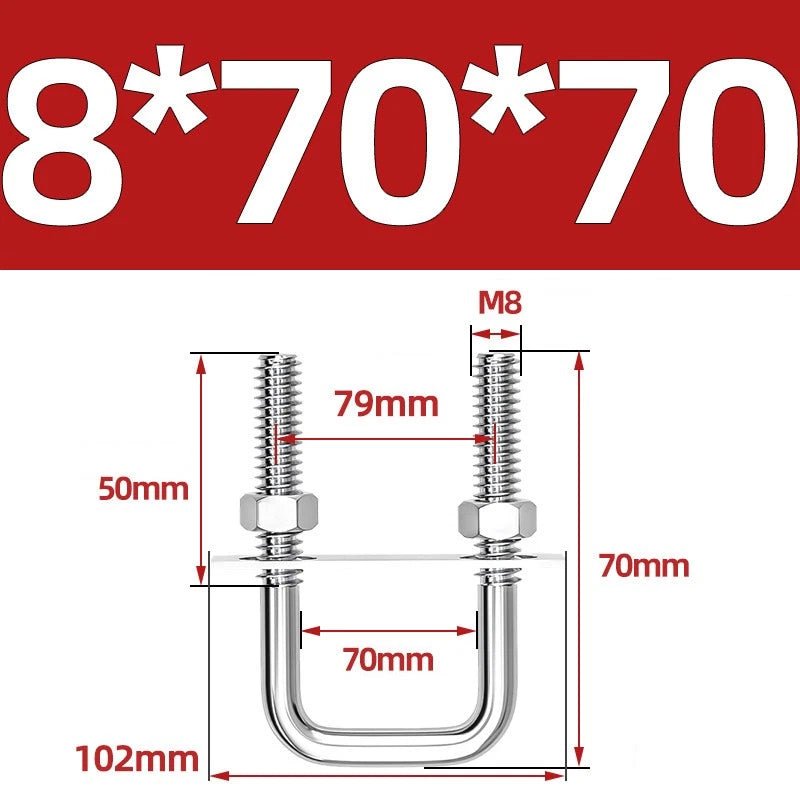 M8 Square U - Bolts Stainless Steel A2 with Plates and Nuts — Multiple Sizes - HomeDIYer