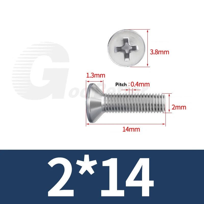 M1–M3.5 Phillips Countersunk Machine Screws – 304 Stainless Steel, Fully Threaded (3–120mm Overall Length) - HomeDIYer