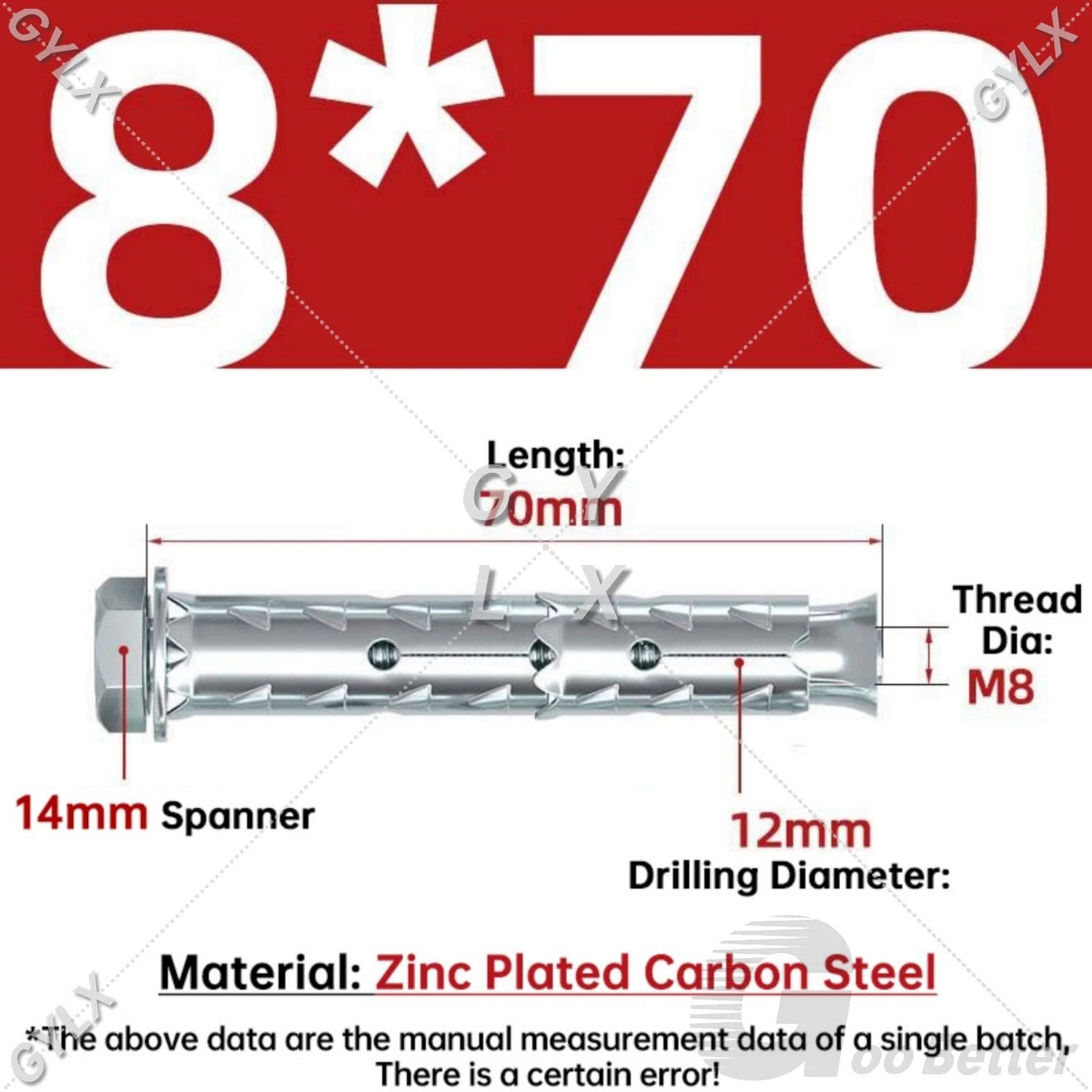 Galvanized Masonry Concrete Expansion Bolts — M6 M8 M10 M12 Wall Anchor Screws