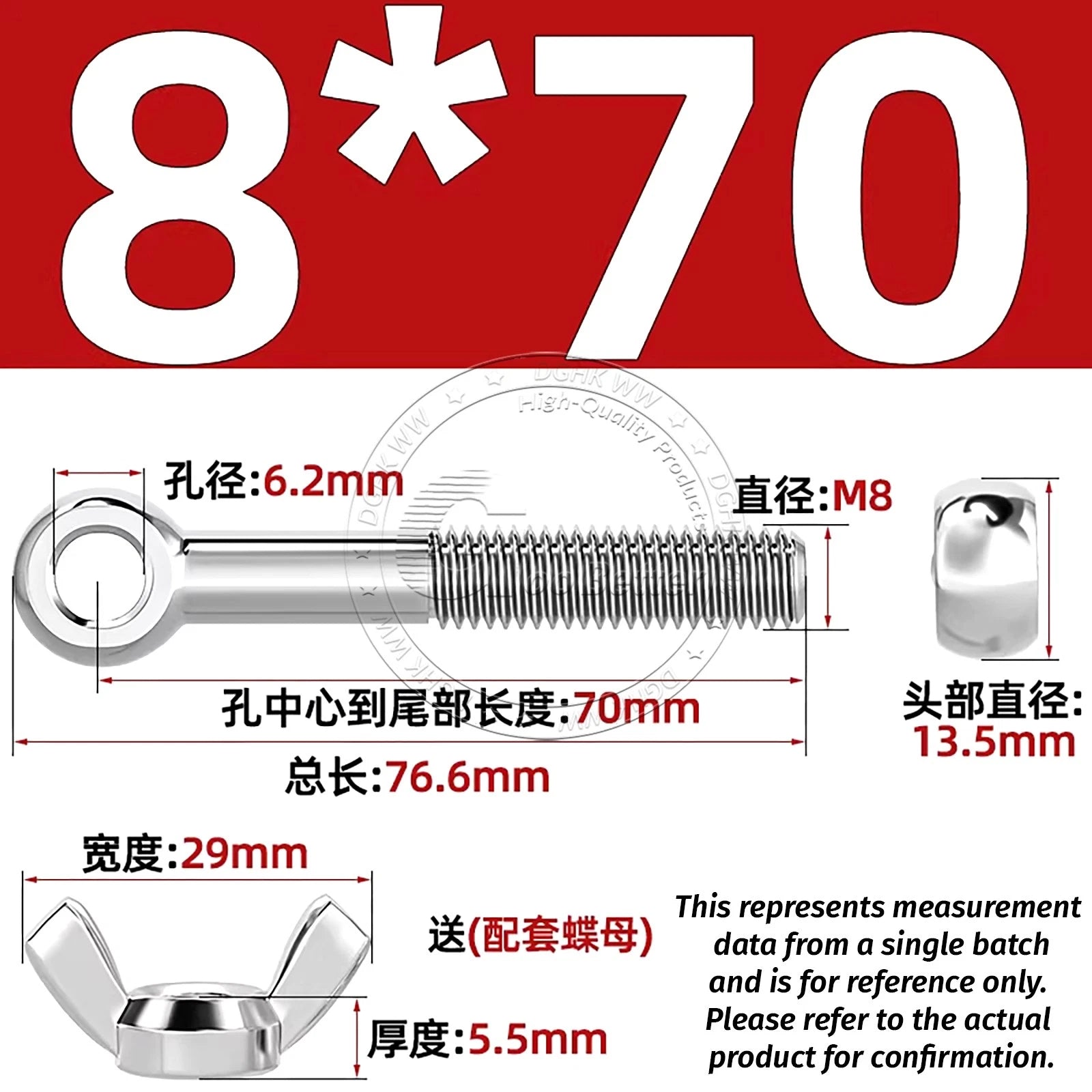 Eye Bolts with Nut — Forged Stainless Steel Threaded Ring Hanging Screws