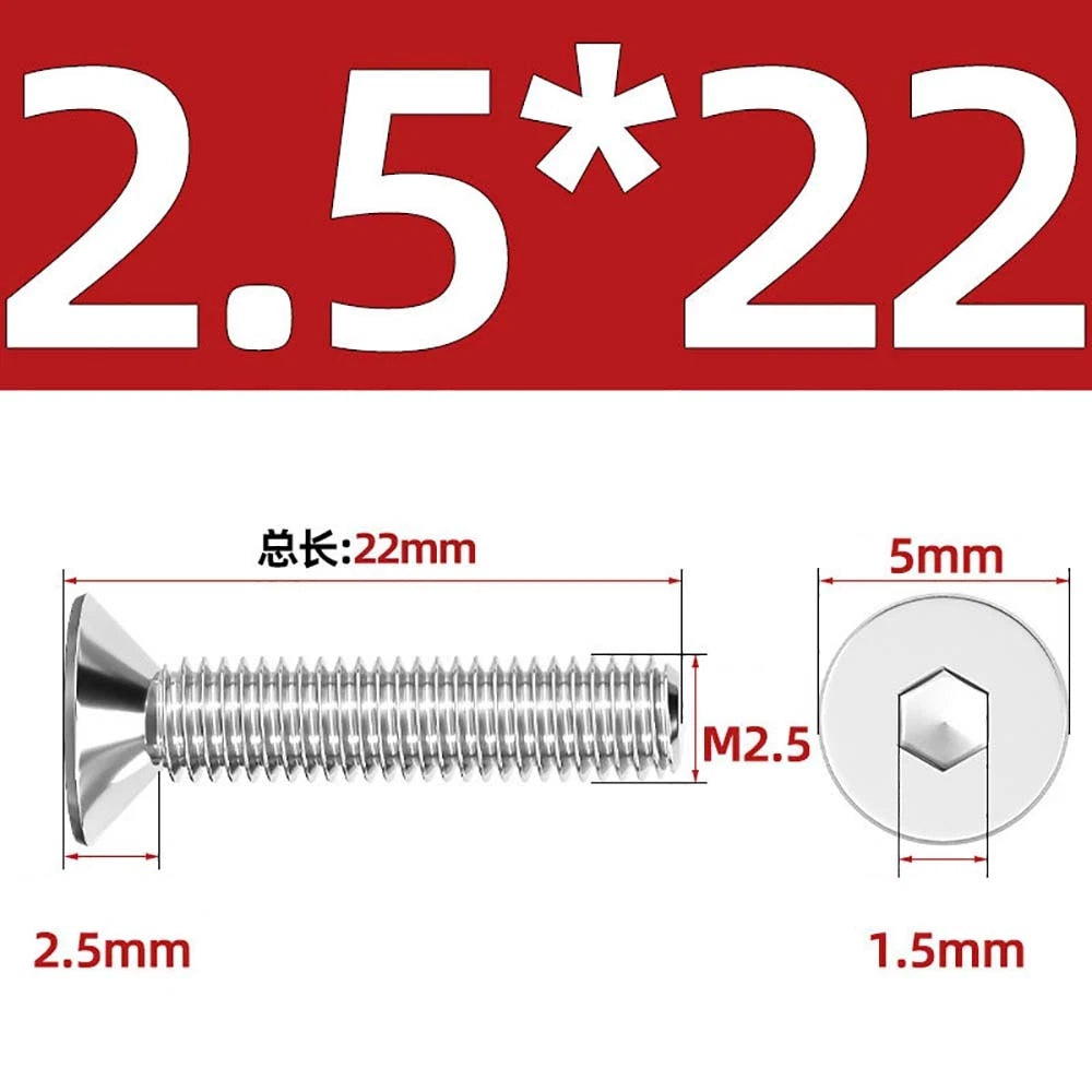 Countersunk Hex Socket Screws – A2 Stainless Steel, M2 to M16, DIN 7991, Fully Threaded