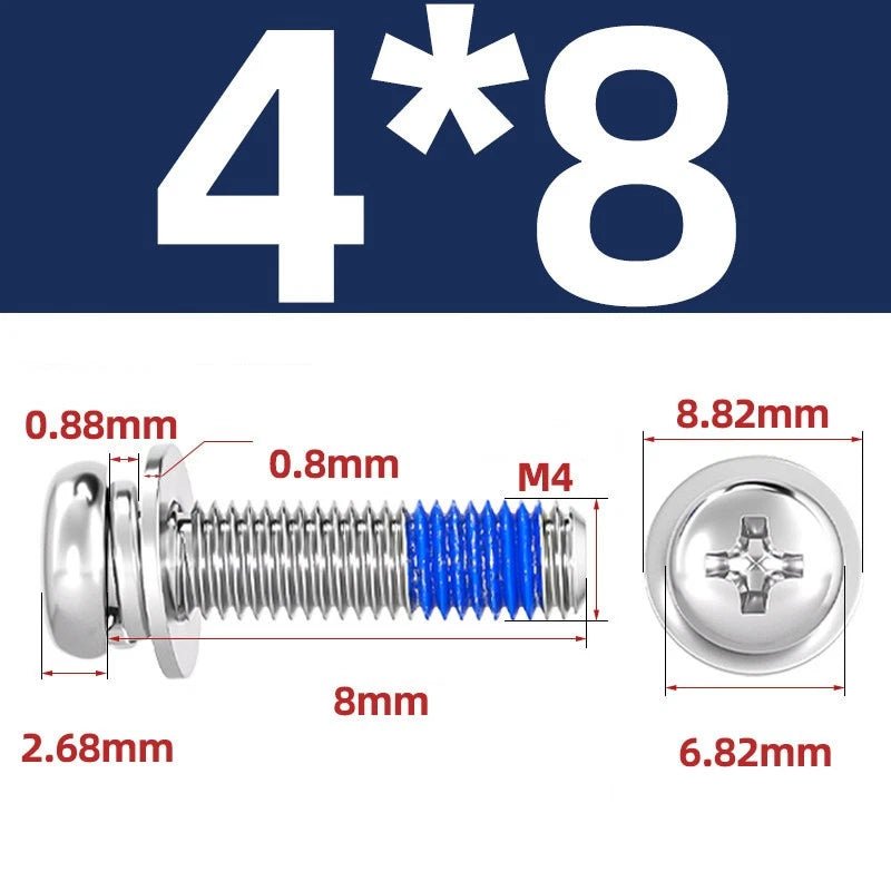 A2 Stainless Steel Phillips Pan Head Machine Screws with Flat & Spring Washers — M2 to M10 - HomeDIYer