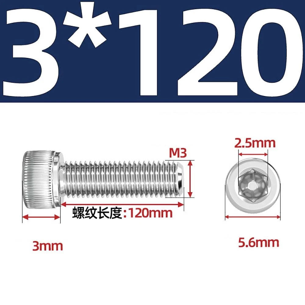 M3 M4 M5 Socket Head Cap Screws – A2 Stainless Steel, High Strength & Corrosion Resistant