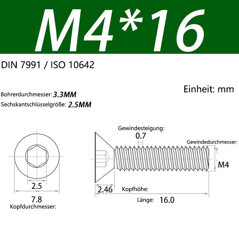 6063 Aluminium Allen Socket Countersunk Screws DIN 7991 — M2 to M8