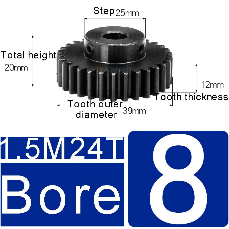 1.5Mod 45# Steel Spur Gears 10-150T Pinion Gear With Step Motor Gear Bore 5-25mm