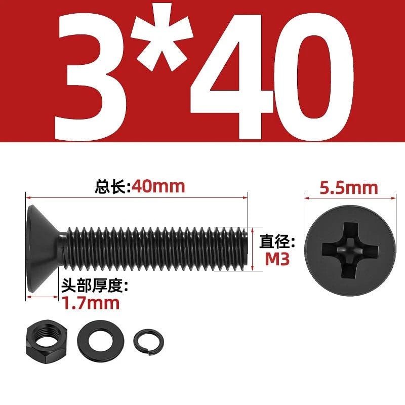 M2–M6 Phillips Countersunk Head Machine Screws with Nut and Washer | Carbon Steel Bolt Set - HomeDIYer