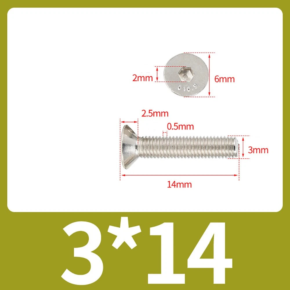 Grade 10.9 Alloy Steel Countersunk Socket Head Screws — M1.6 to M4, 10–500 Pcs