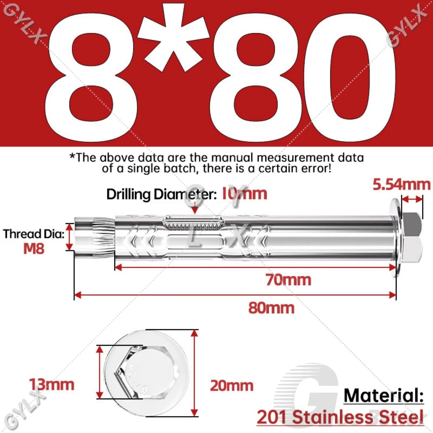 Stainless Steel Expansion Bolts for Masonry — M6 M8 M10 M12 Wall Anchor Screws
