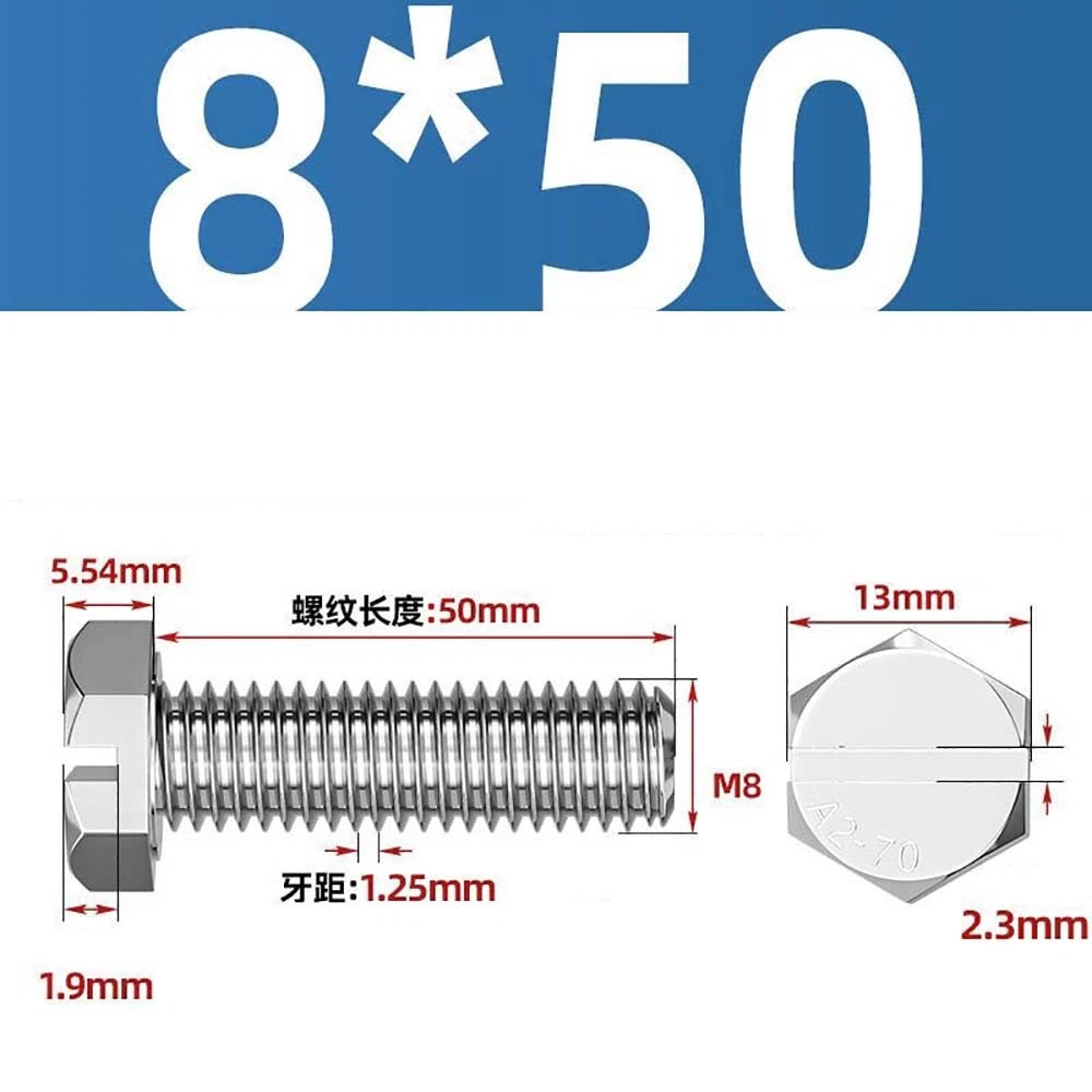 External Hex Slotted Machine Screws – A2 Stainless Steel, M4 to M16, Fully Threaded