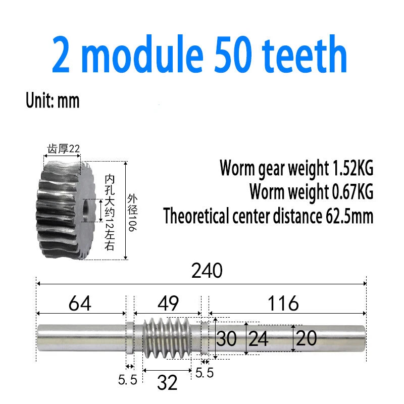 1/1.5/2/2.5/3/4 Module 15T to 100T Gear Steel Worm Wheel Gear & Worm Gear Shaft