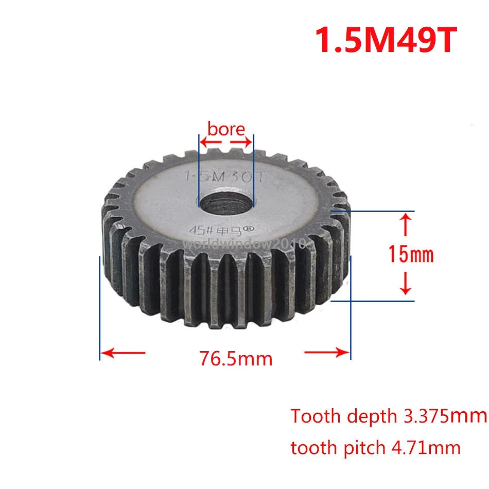 45# Steel Spur Gear 1.5M12T-60T Metal Mod 1.5 Pinion Gear 12-60 Tooth Moter Gear
