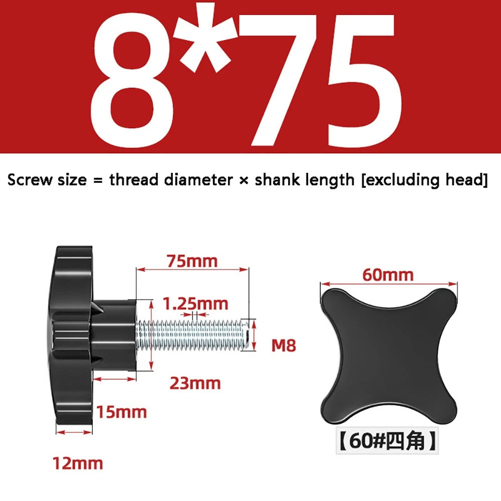 M5-M10 Thumb Screws Black Plastic Four Star Head Hand Grip Knob Bolts Galvanized