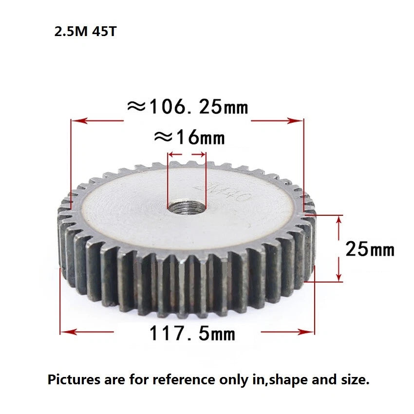 2.5 Mod 12T-75T Spur Gears pitch 7.85mm 45# Steel Pinion Motor Gear Thick 25mm
