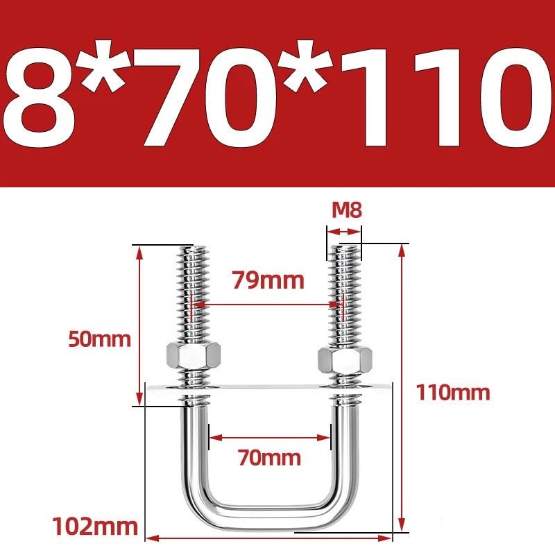 M8 Square U - Bolts Stainless Steel A2 with Plates and Nuts — Multiple Sizes - HomeDIYer