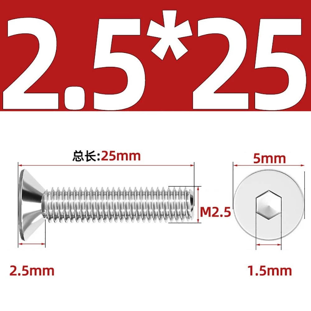 Countersunk Hex Socket Screws – A2 Stainless Steel, M2 to M16, DIN 7991, Fully Threaded