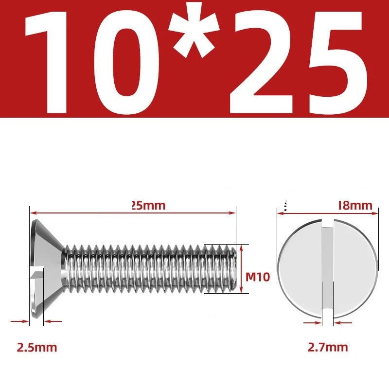 A2 Stainless Steel Slotted Countersunk Machine Screws — M1.6 to M10, Flat Head CSK Bolts - HomeDIYer