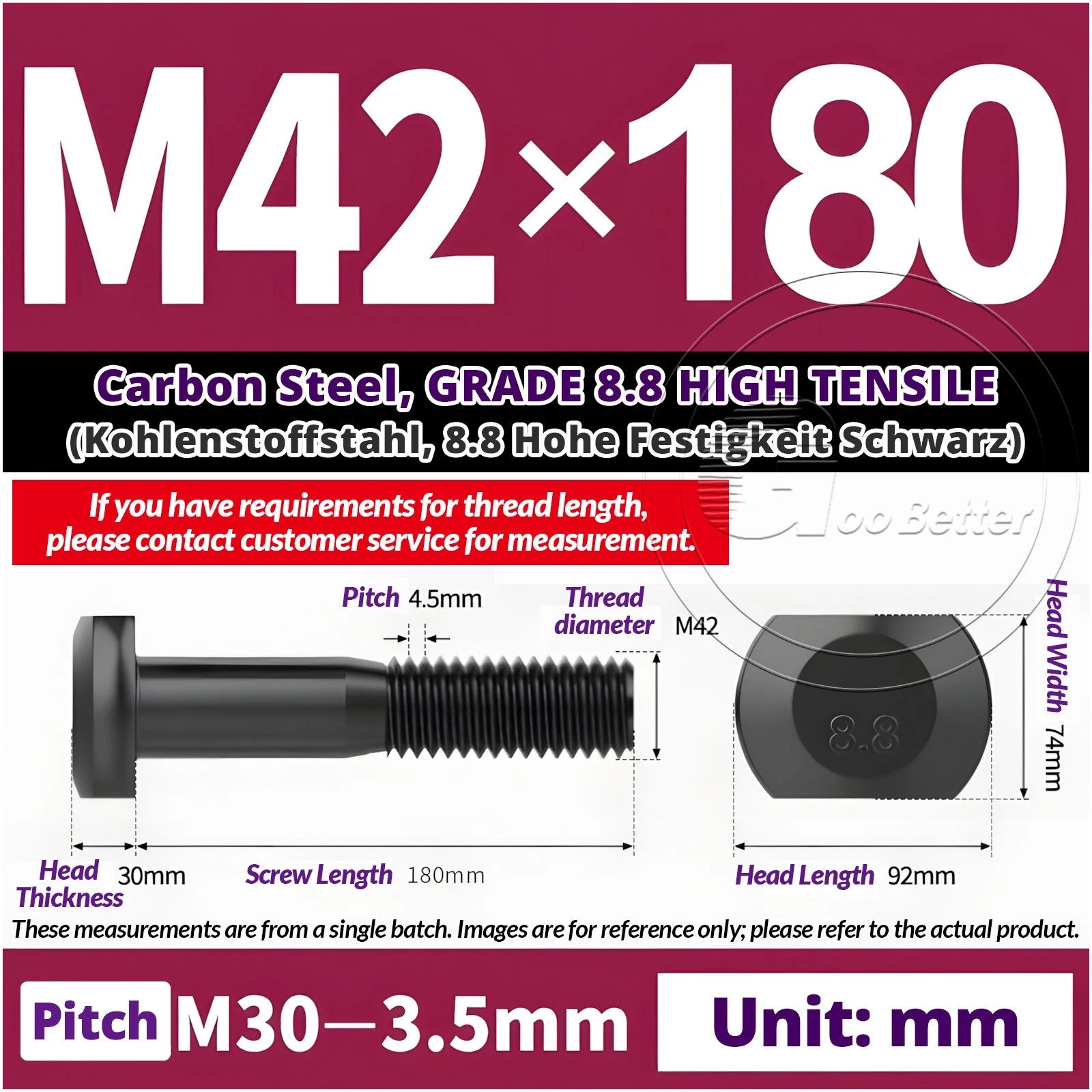 T-Slot Bolts M22 - M42 T Track Bolts 70mm to 500mm Long GRADE 8.8 HIGH TENSILE