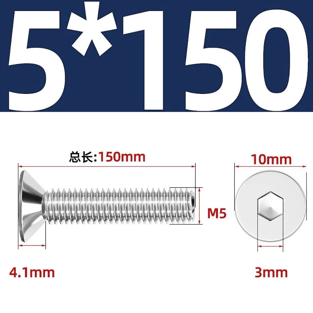 Countersunk Hex Socket Screws – A2 Stainless Steel, M2 to M16, DIN 7991, Fully Threaded