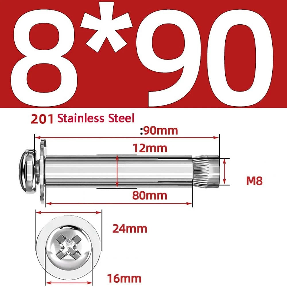 M6 M8 M10 Stainless Steel Expansion Screws — Round Head Phillips Drive, 40–100mm