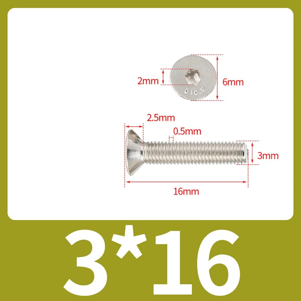 Grade 10.9 Alloy Steel Countersunk Socket Head Screws — M1.6 to M4, 10–500 Pcs