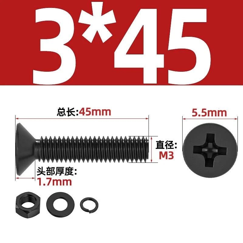 M2–M6 Phillips Countersunk Head Machine Screws with Nut and Washer | Carbon Steel Bolt Set - HomeDIYer