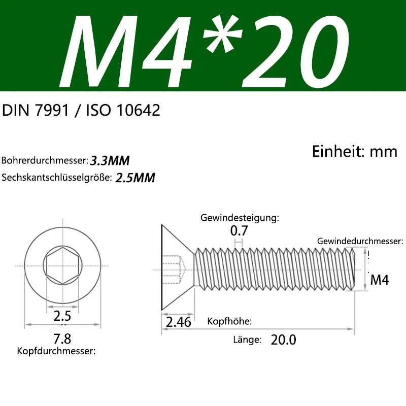 6063 Aluminium Allen Socket Countersunk Screws DIN 7991 — M2 to M8