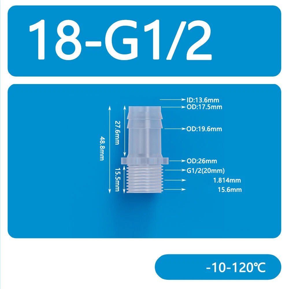 BSP Metric Male Thread Plastic Hose Connector — Straight Barbed Joiner (PP/PE, 1/8" to 3/4")