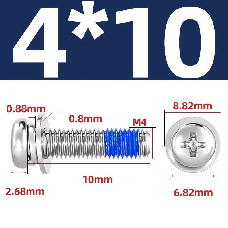 A2 Stainless Steel Phillips Pan Head Machine Screws with Flat & Spring Washers — M2 to M10 - HomeDIYer