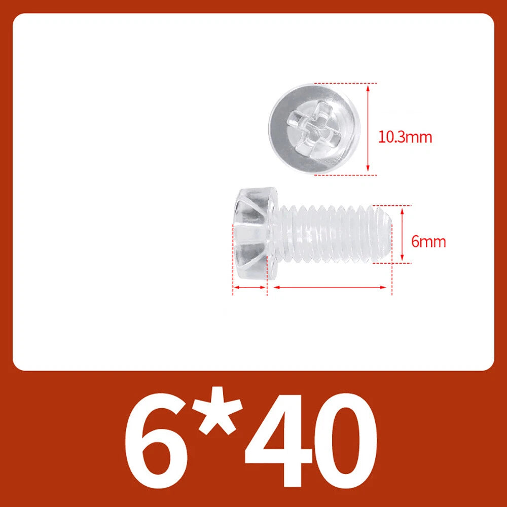 M2-M10 Clear Plastic Phillips Round/Pan Head Machine Screws Cross Screws Hex Nut