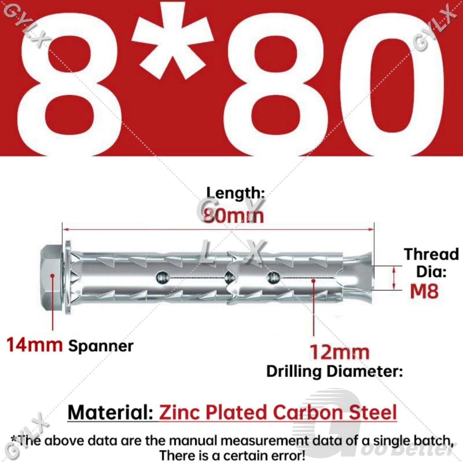 Galvanized Masonry Concrete Expansion Bolts — M6 M8 M10 M12 Wall Anchor Screws