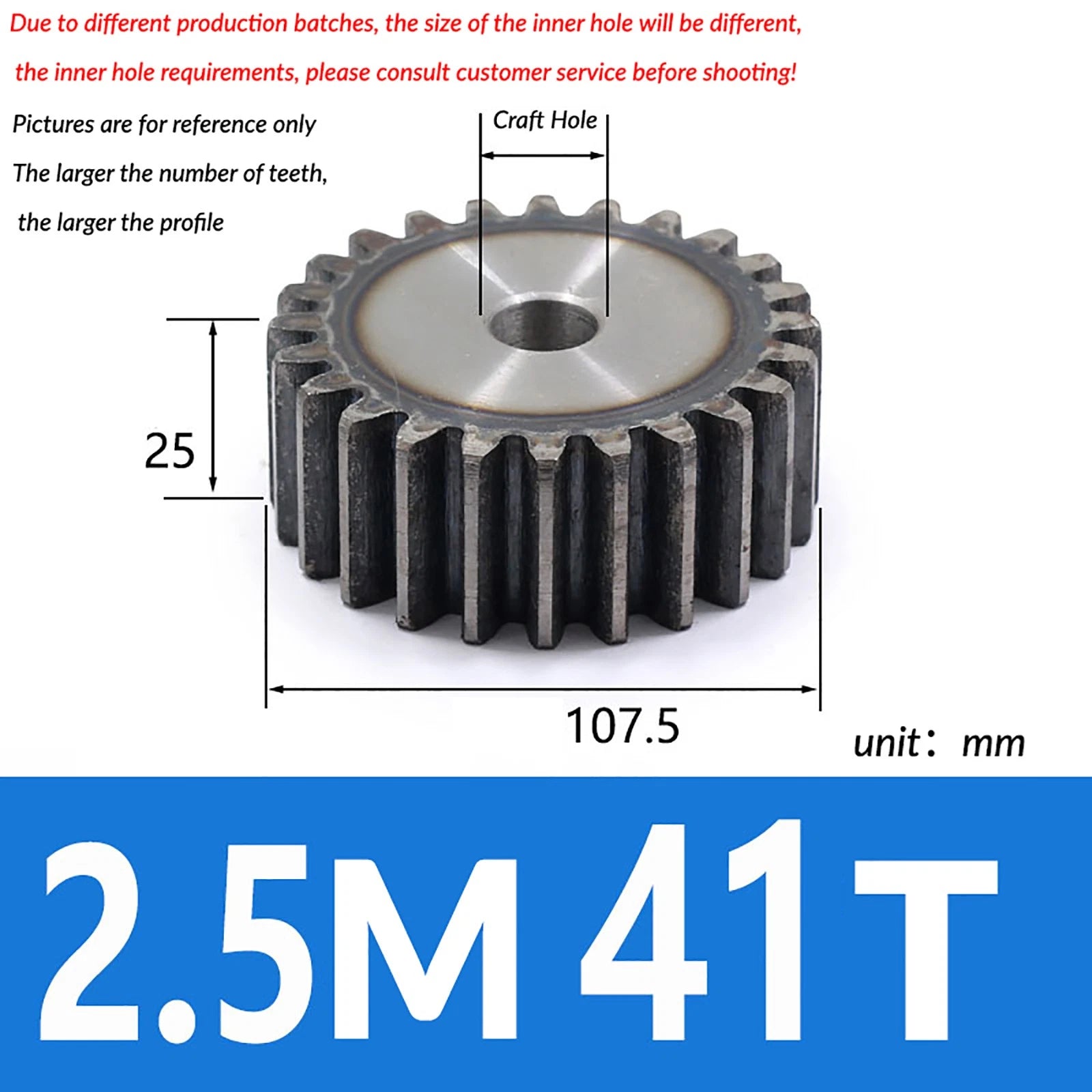 2.5 Mod 10T - 79T Spur Gear 45# Steel Pinion Gear Thickn 25MM Transmission Gear