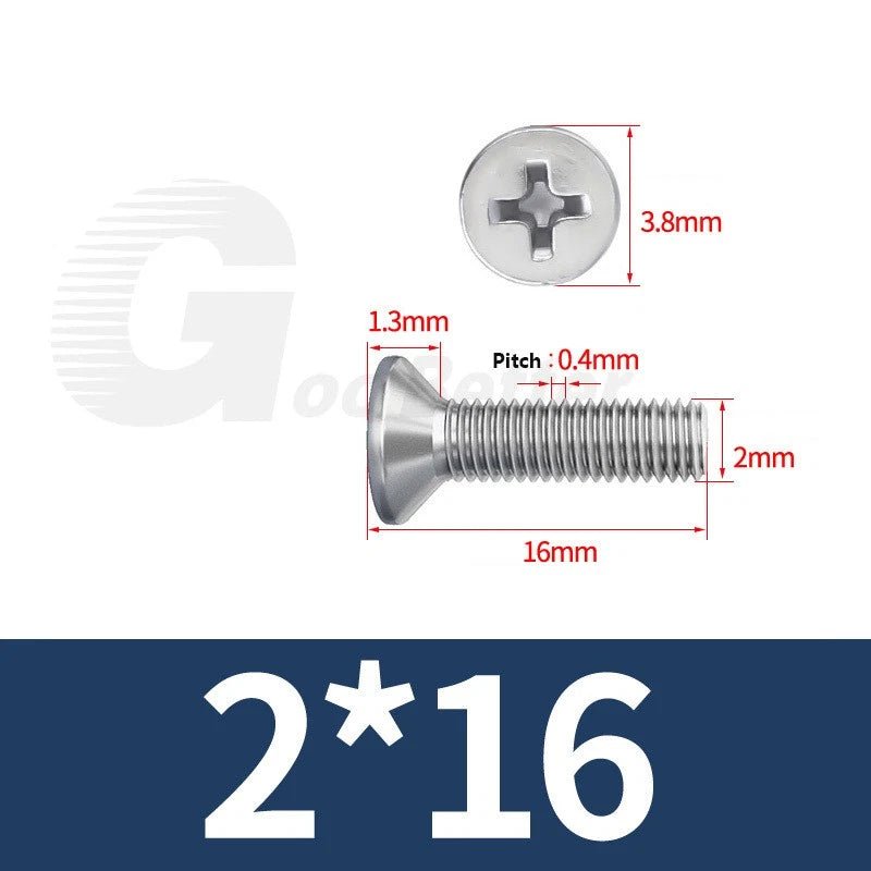 M1–M3.5 Phillips Countersunk Machine Screws – 304 Stainless Steel, Fully Threaded (3–120mm Overall Length) - HomeDIYer