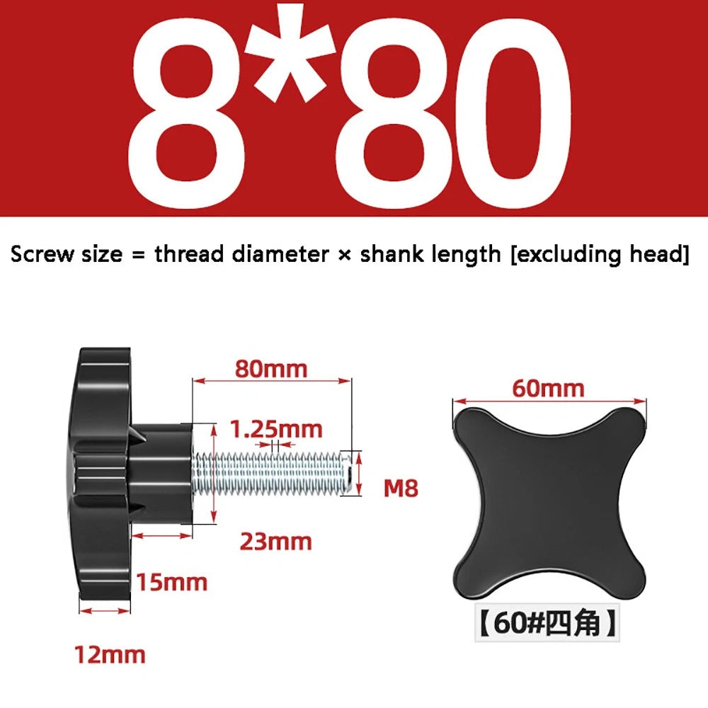 M5-M10 Thumb Screws Black Plastic Four Star Head Hand Grip Knob Bolts Galvanized