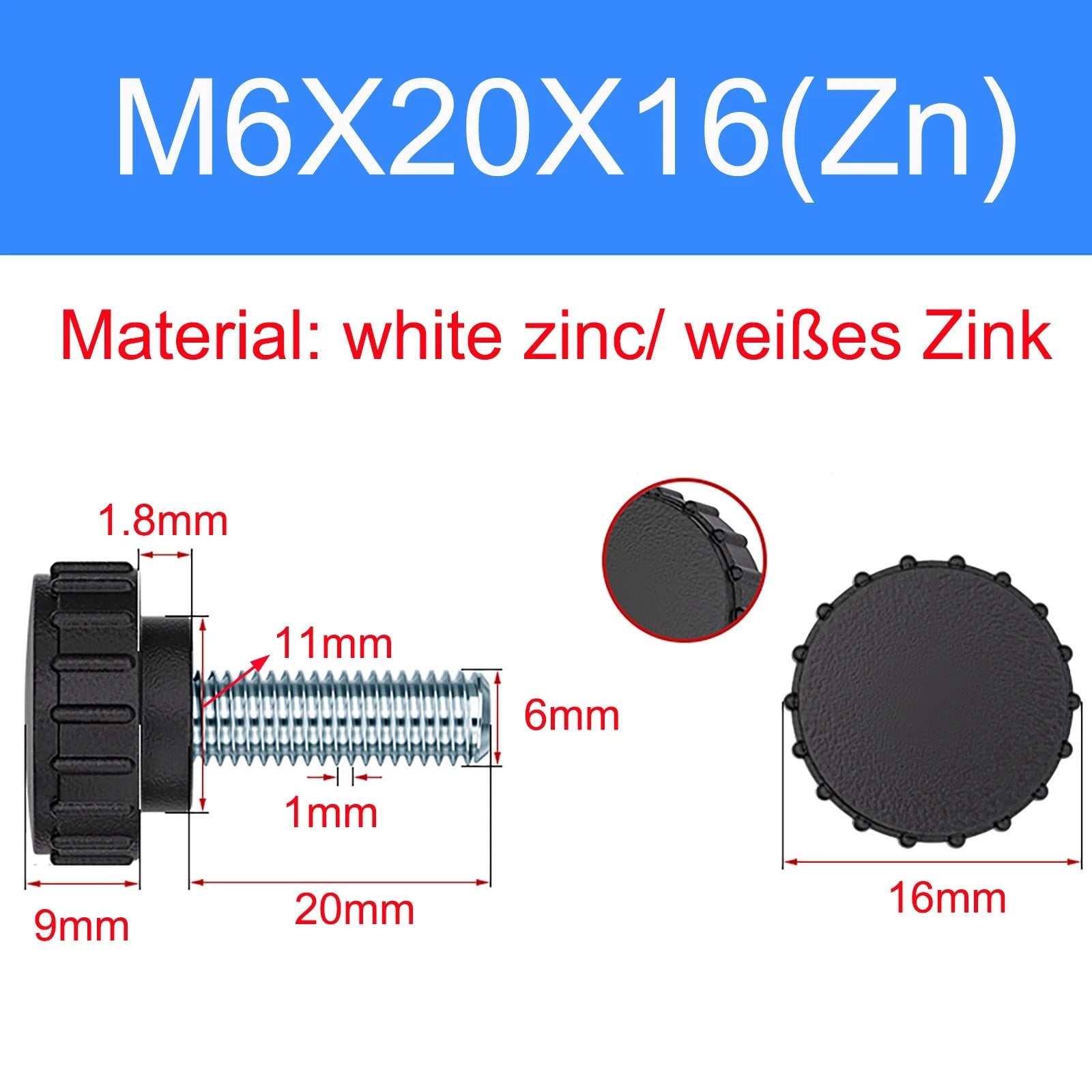Zinc Thumb Screws with Plastic Handle — Adjustable Swivel Screws M3 to M10