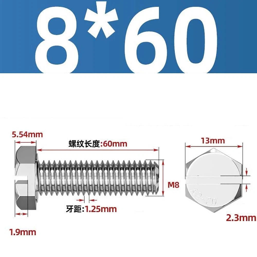 External Hex Slotted Machine Screws – A2 Stainless Steel, M4 to M16, Fully Threaded