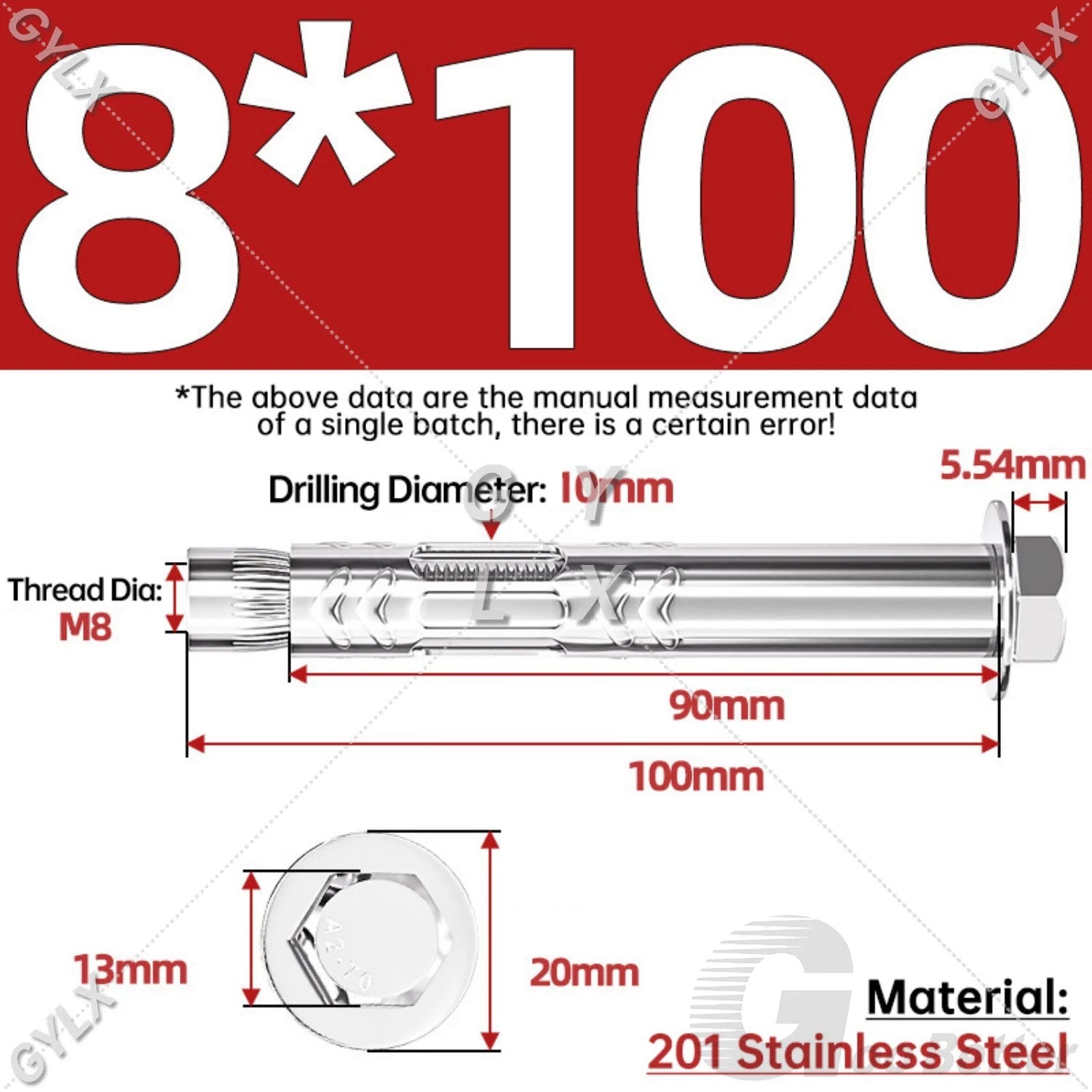 Stainless Steel Expansion Bolts for Masonry — M6 M8 M10 M12 Wall Anchor Screws