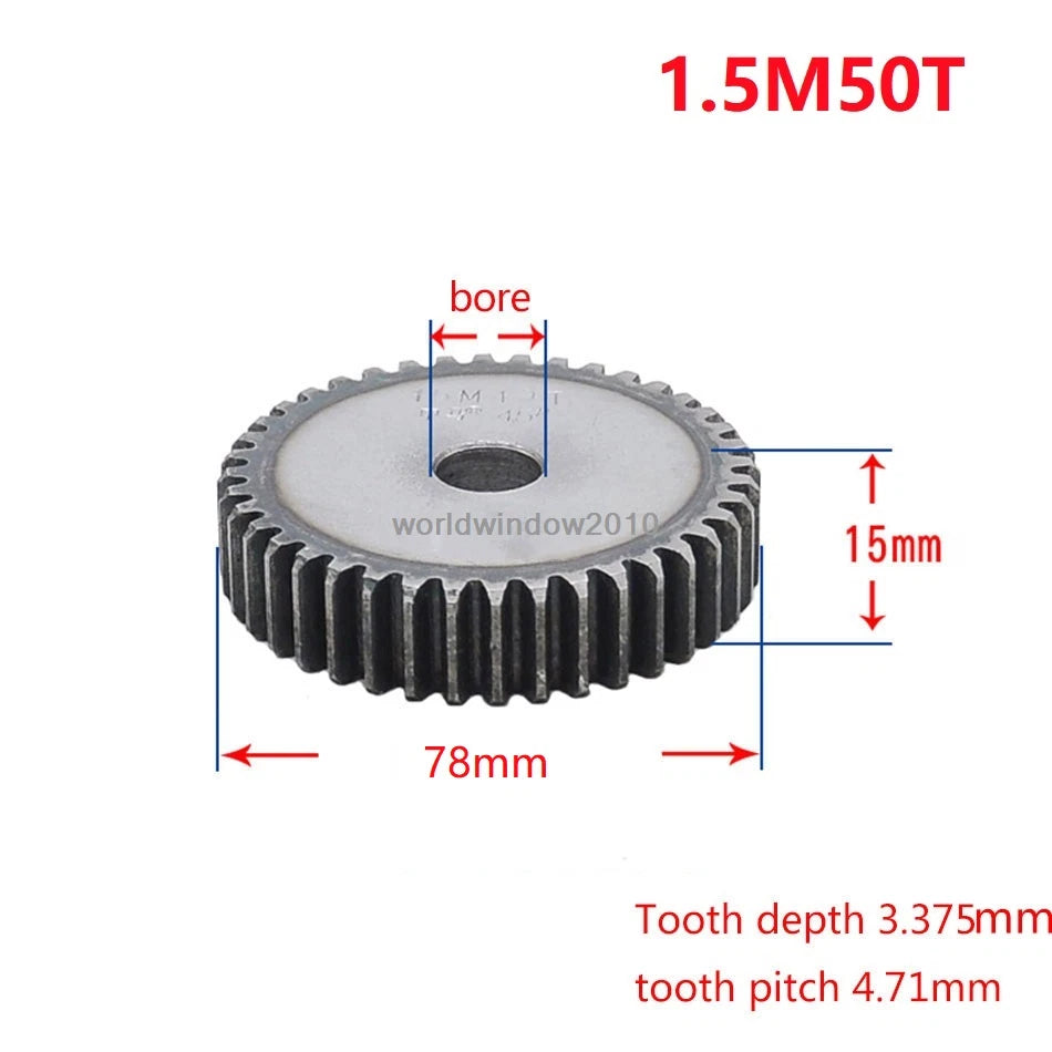 45# Steel Spur Gear 1.5M12T-60T Metal Mod 1.5 Pinion Gear 12-60 Tooth Moter Gear