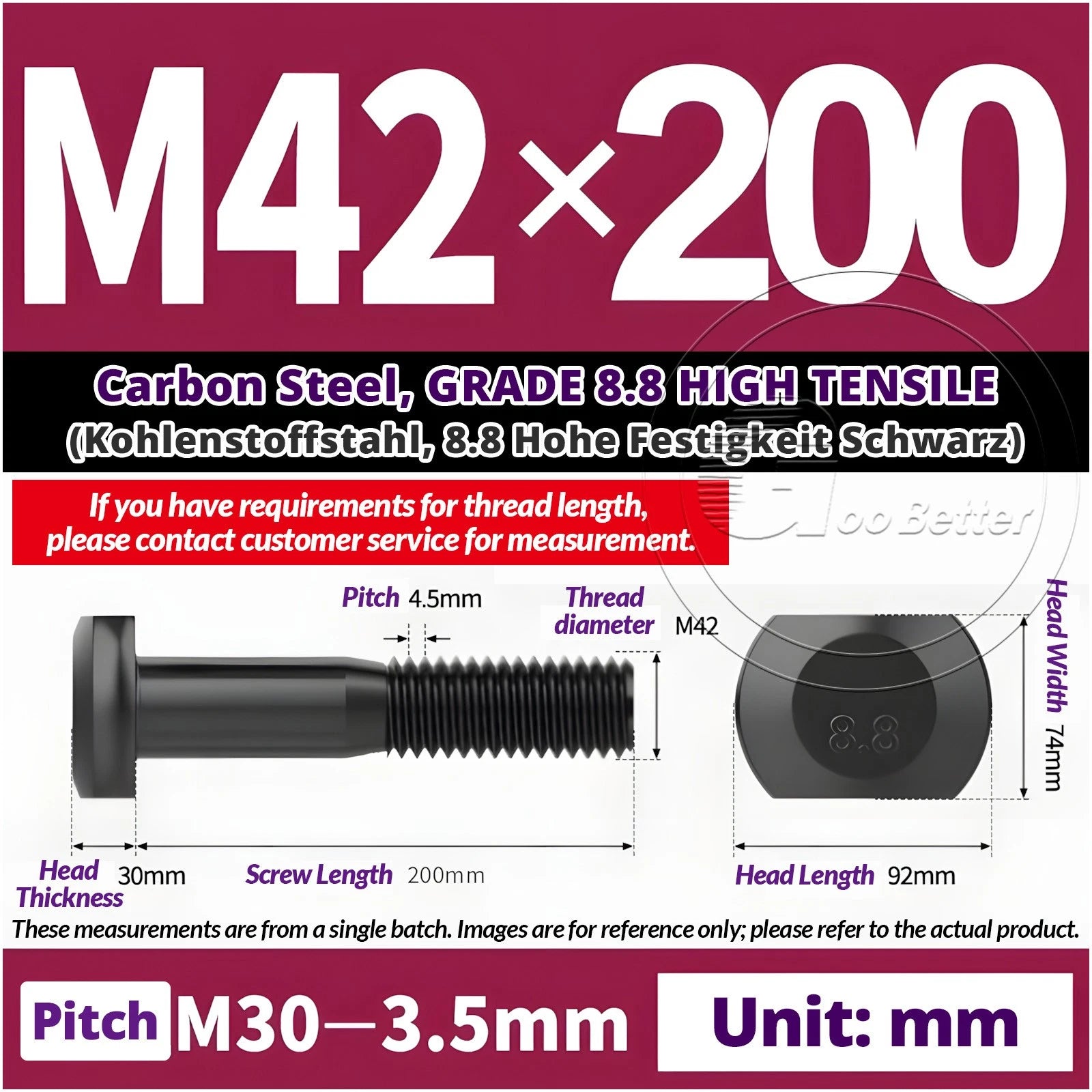 T-Slot Bolts M22 - M42 T Track Bolts 70mm to 500mm Long GRADE 8.8 HIGH TENSILE