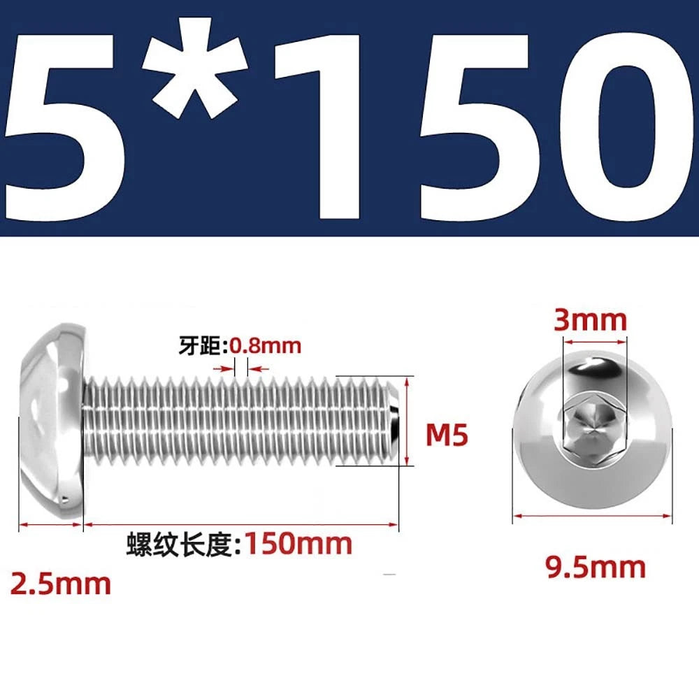 M1.6–M5 A2 Stainless Steel Button Head Socket Cap Screws – Round Pan Head, Hex Drive, Fully Threaded