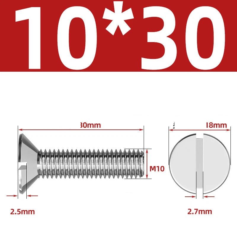 A2 Stainless Steel Slotted Countersunk Machine Screws — M1.6 to M10, Flat Head CSK Bolts - HomeDIYer