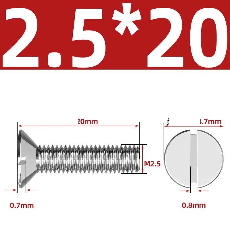 A2 Stainless Steel Slotted Countersunk Machine Screws — M1.6 to M10, Flat Head CSK Bolts - HomeDIYer