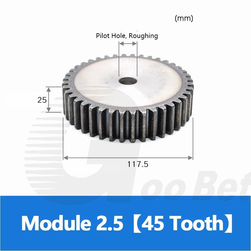 Mod 2.5 Spur Gear C45 Steel 12 to 100 Tooth Motor Pinion Cogwheel Hardened Flat